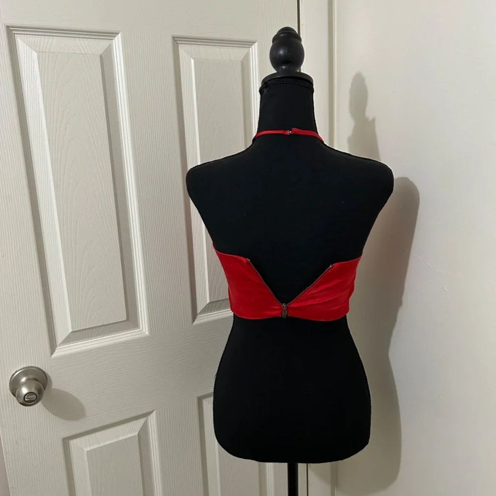 Sherri Hill Formal Red Cropped Halter Top Size 0 - Picture 3 of 6